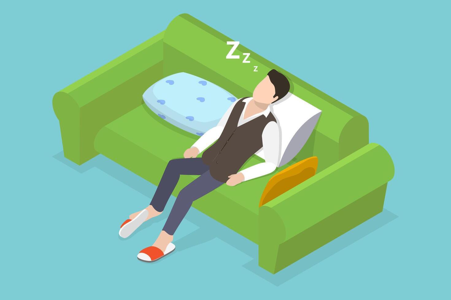3D Isometric Flat Conceptual Illustration of Sleeping Drunk Man, Tiredness or Depression vector