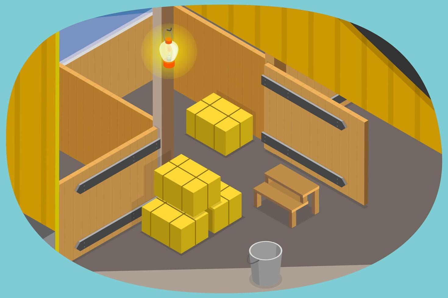3D Isometric Flat Conceptual Illustration of Empty Hors Barn, Horse Stabling Building vector