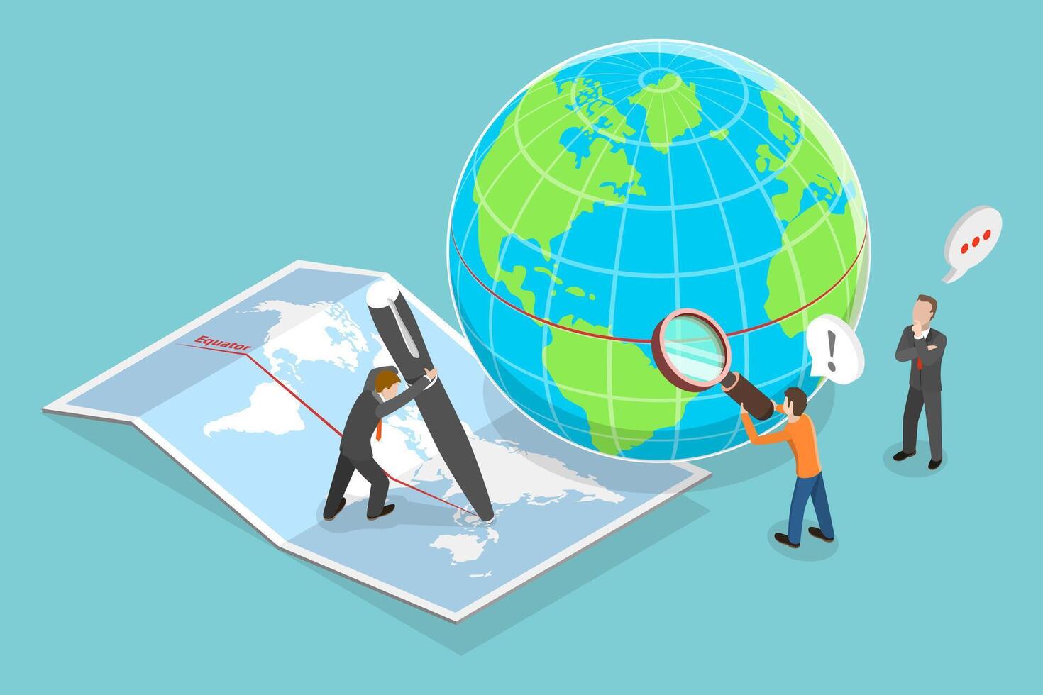 3D Isometric Flat Conceptual Illustration of Earths Equator, Geographic Coordinate System vector