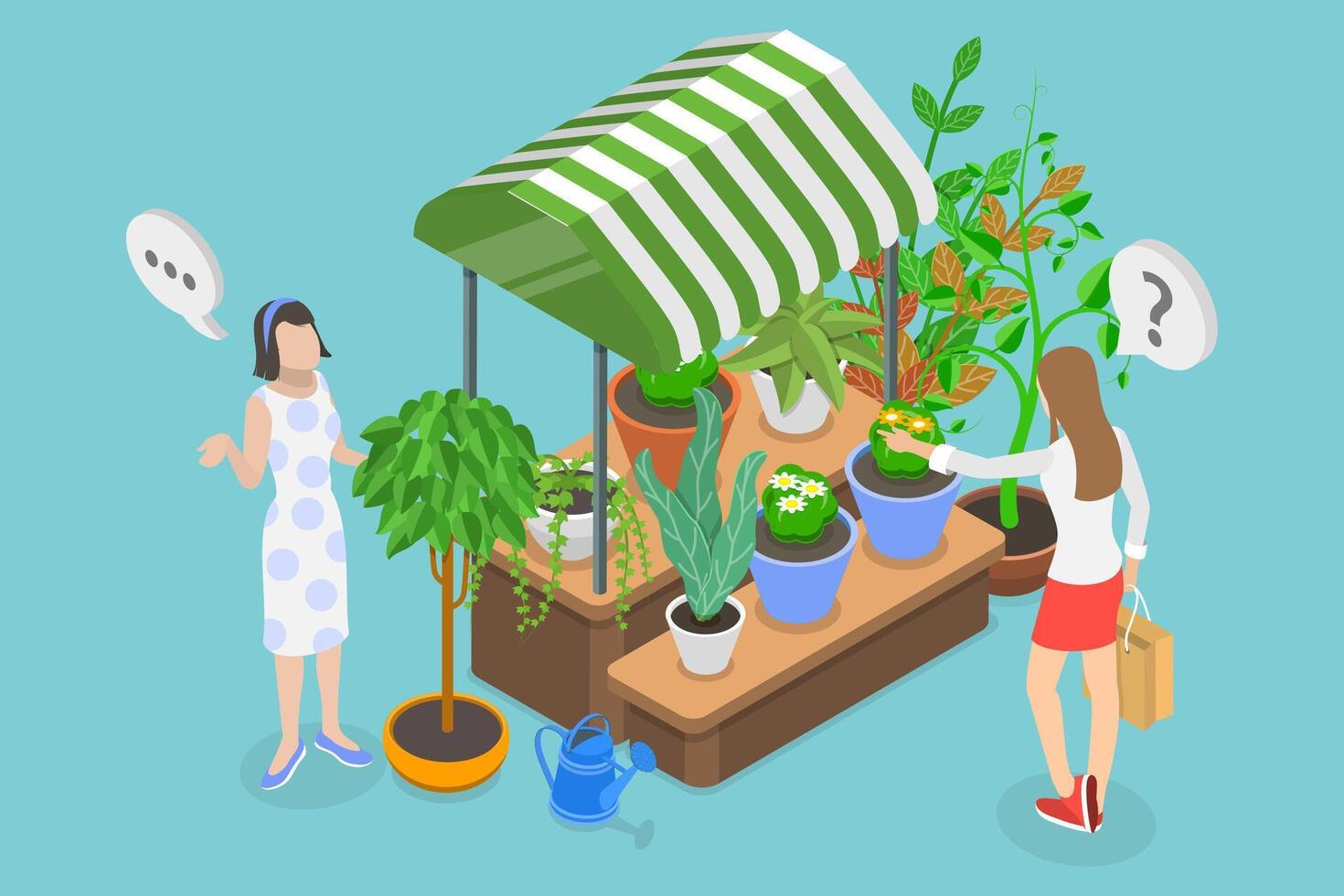 3D Isometric Flat Conceptual Illustration of Florist, Local Houseplant Shop vector