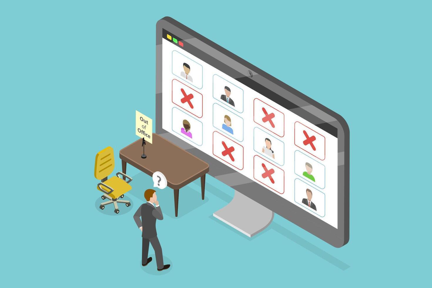 3D Isometric Flat Conceptual Illustration of Out Of Office, Tracking Employee Leaves vector