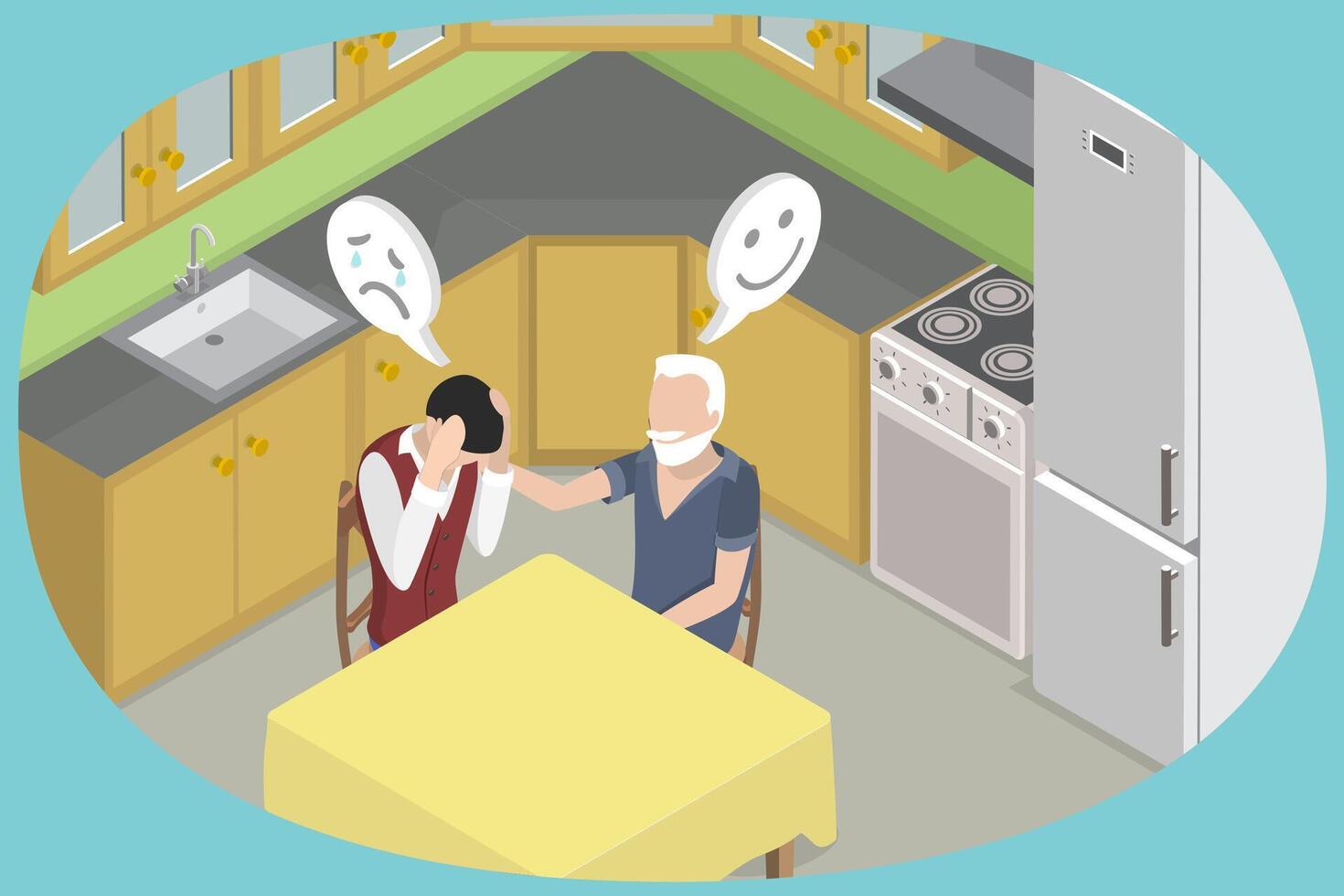 3D Isometric Flat Conceptual Illustration of Parent Support, Father Supporting His Son vector