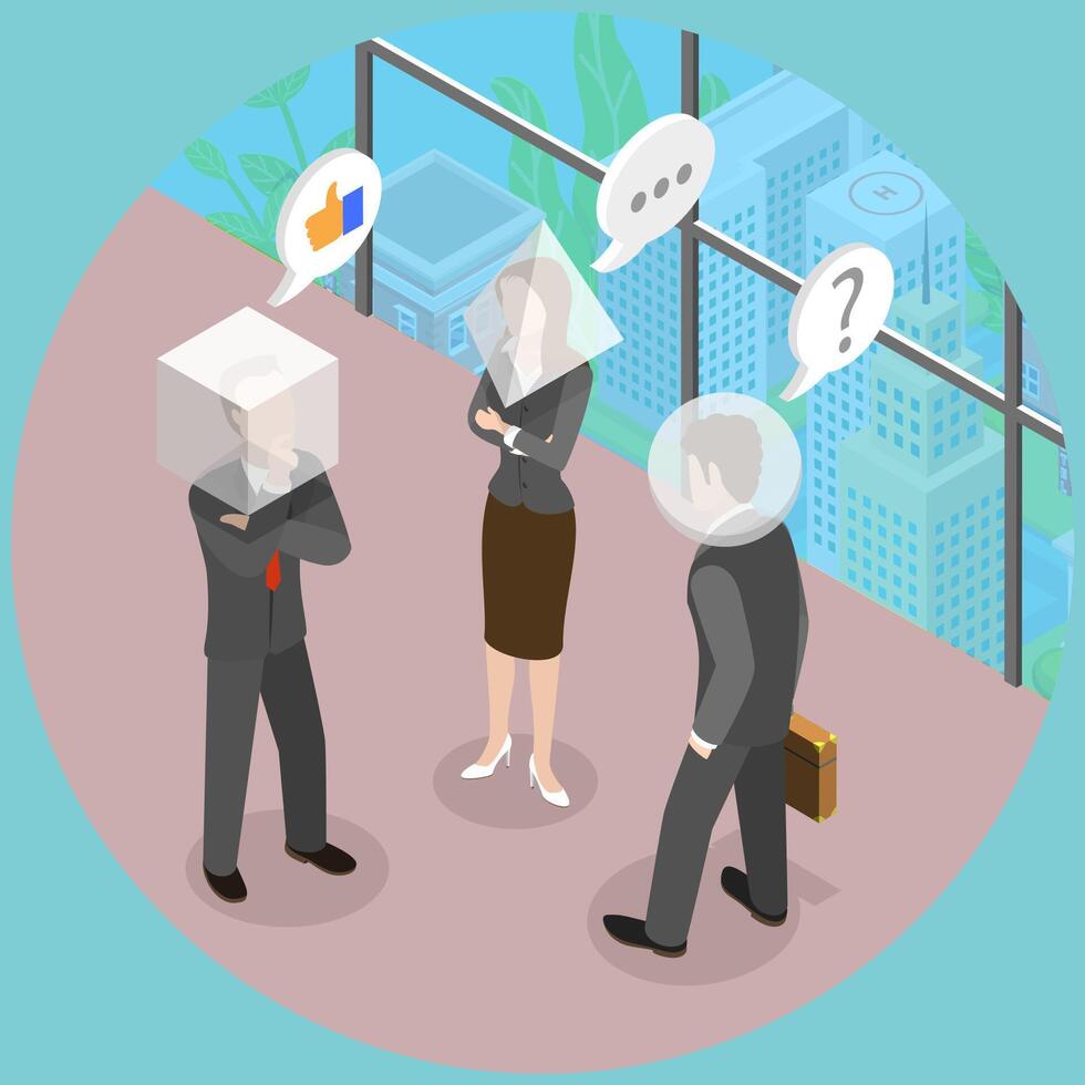 3D Isometric Flat Conceptual Illustration of Opinion Diversity, Alternative Worldview Point of View vector