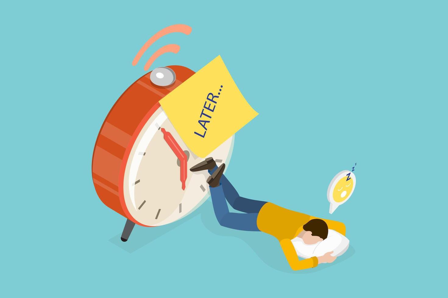 3D Isometric Flat Conceptual Illustration of Procrastination, Postpone Tasks to Do Later vector