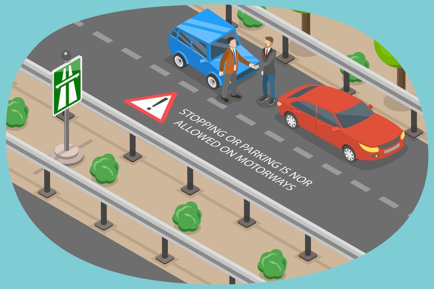 3D Isometric Flat Conceptual Illustration of Highway Parking Denial, Safety Car Driving Tips and Rules vector