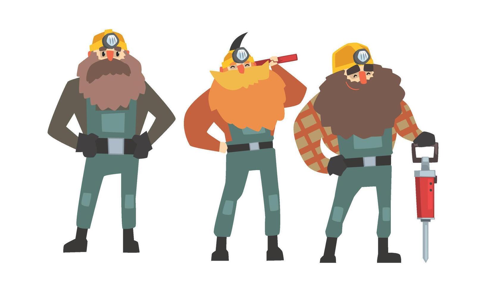 Broad-Shouldered Miner Characters Wearing Mining Robe Set vector