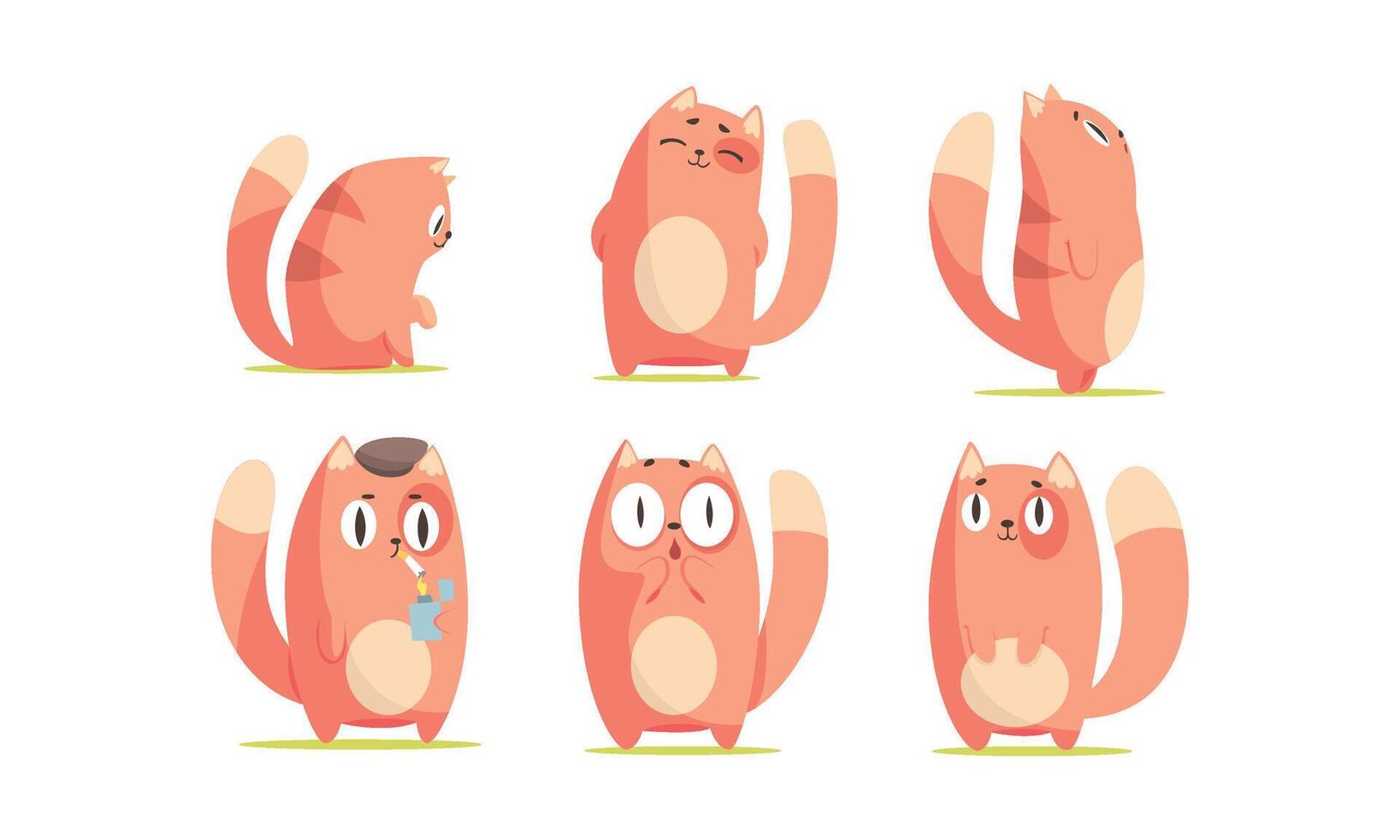 Cute Red Cartoon Cat Character Expressing Different Emotions Set vector