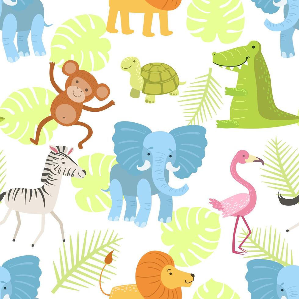 Cute African Animals and Birds Seamless Pattern, Design Element Can Be Used Fabric, Wrapping Paper, Website illustration vector