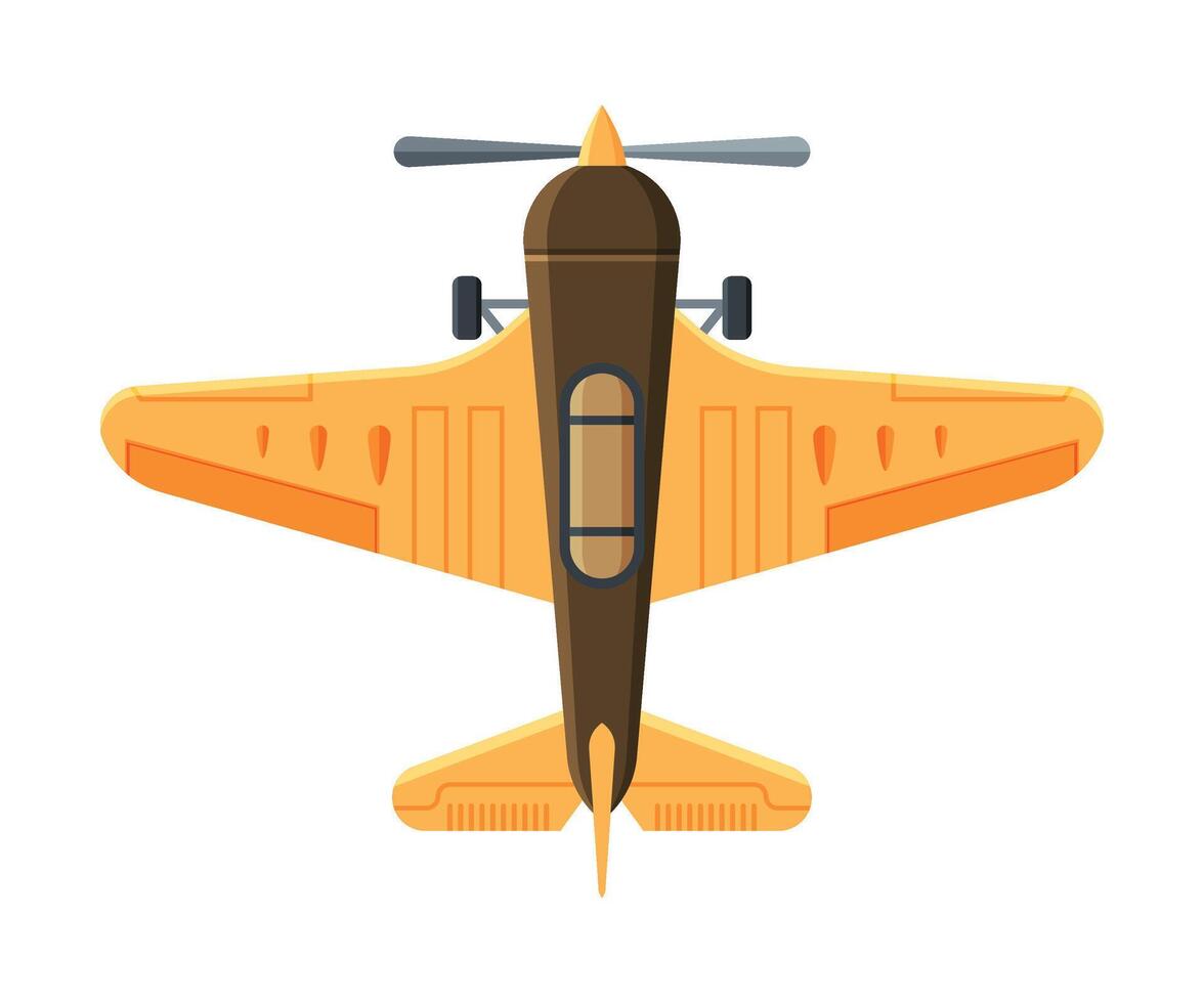 Retro Flying Aircraft, Biplane View from Above, Air Transport Illustration vector