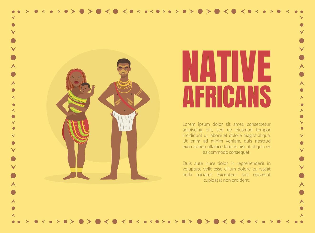 Native Africans Banner Template with Tribal People in Traditional Clothes and Space for Text illustration vector