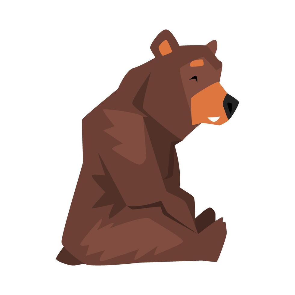 Sitting Brown Grizzly Bear, Wild Animal Character, Side View Cartoon illustration vector