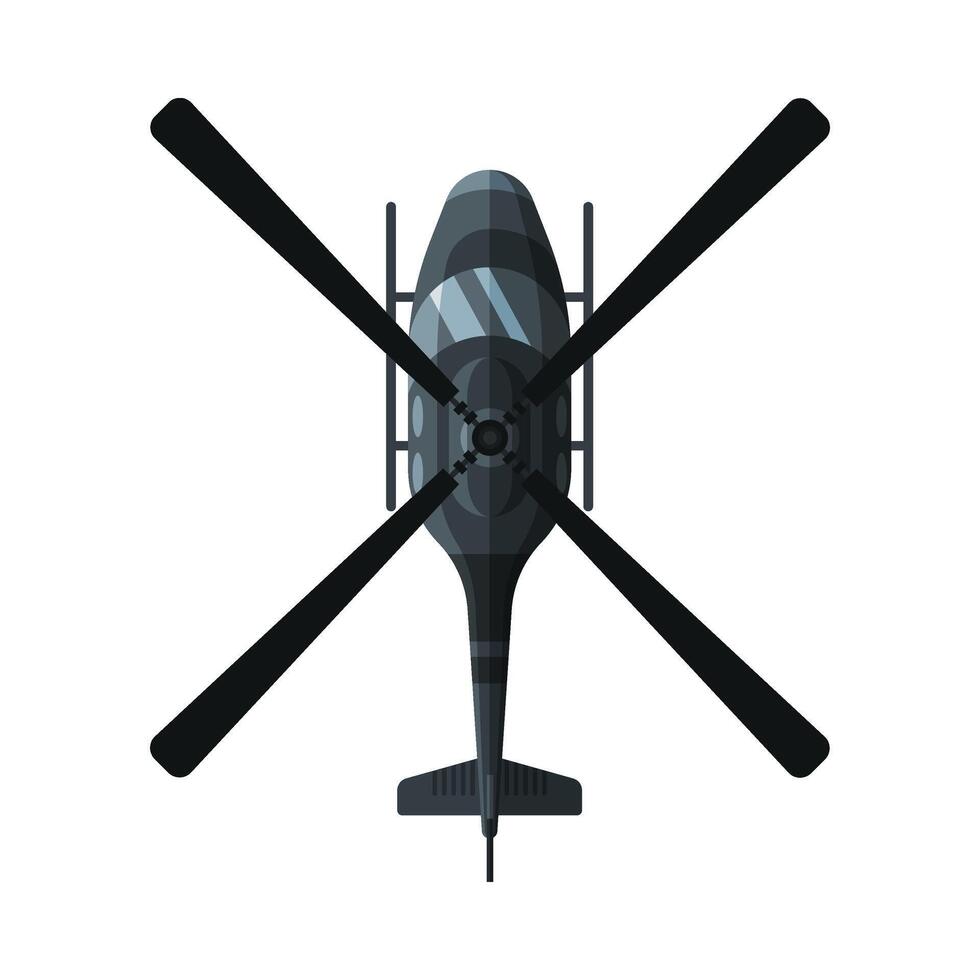Flying Black Combat Helicopter, View from Above, Military Air Transport Illustration vector