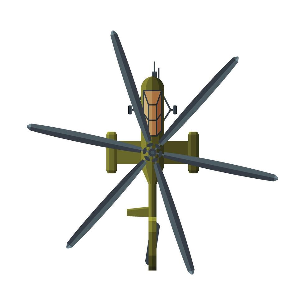 Flying Combat Helicopter, View from Above, Military Air Transport Illustration vector