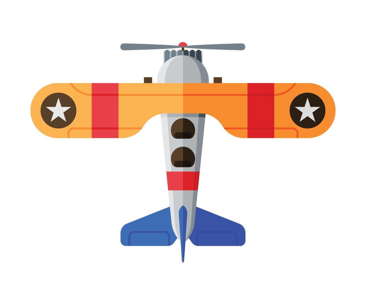 Flying Aircraft, Biplane View from Above, Air Transport Illustration vector