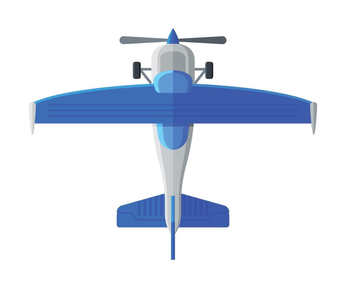 Blue Flying Aircraft, Airplane View from Above, Air Transport Illustration vector