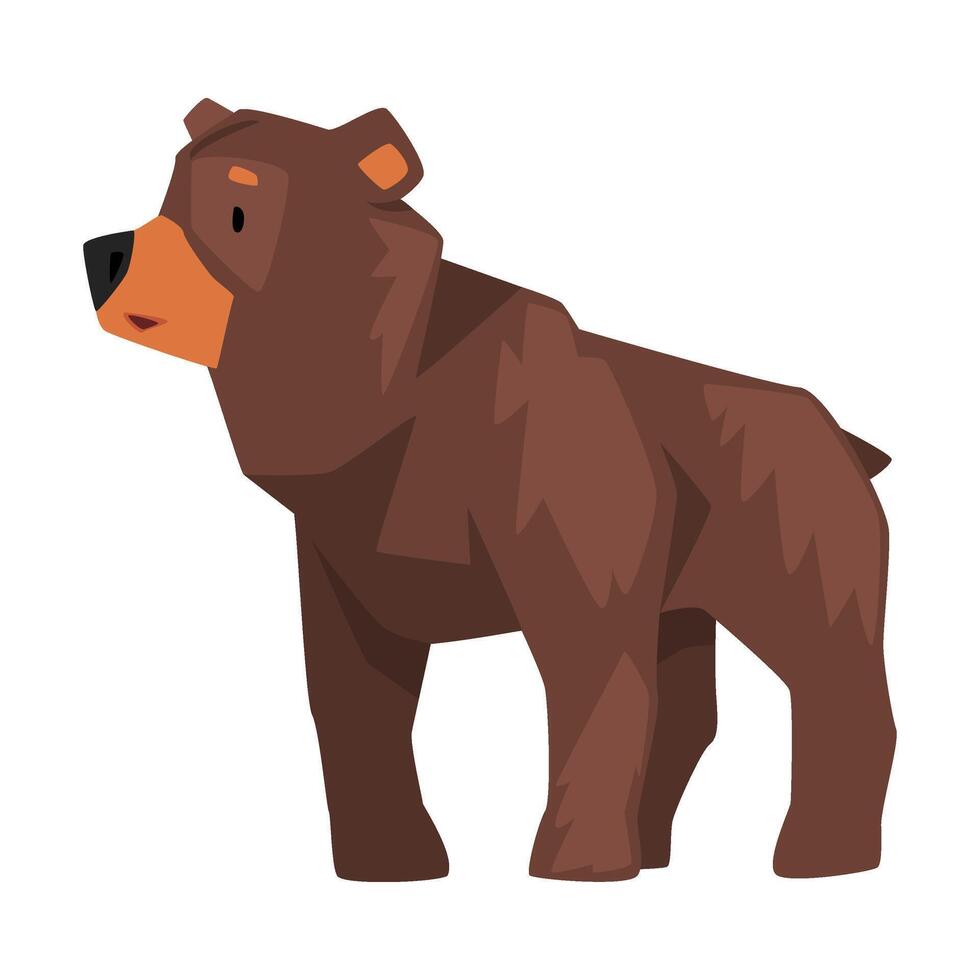Cute Brown Grizzly Bear, Wild Animal Character, Side View Cartoon illustration vector