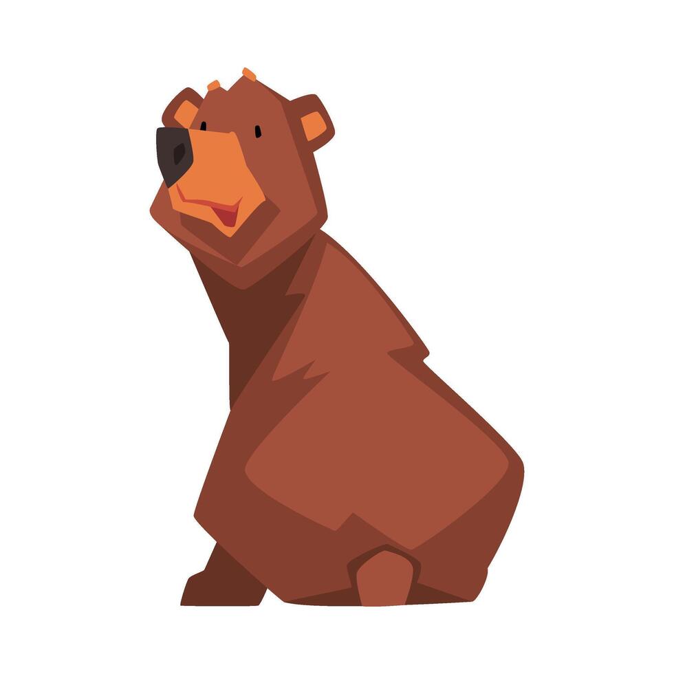 Cute Brown Bear, Wild Forest Animal Character, View from Behind Cartoon illustration vector