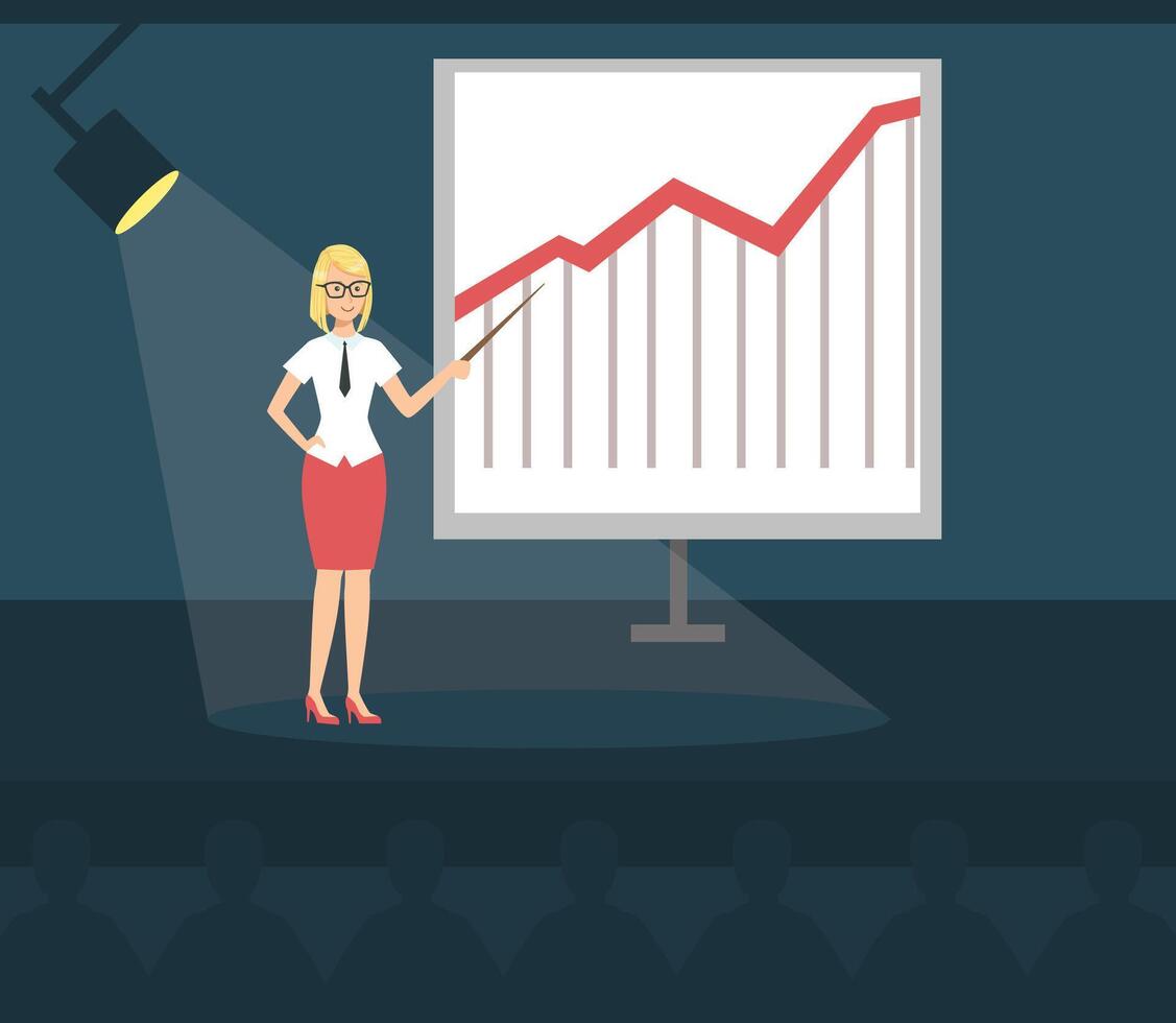 Businesswoman Explaining Information Graphics on Flip Chart in Office illustration vector