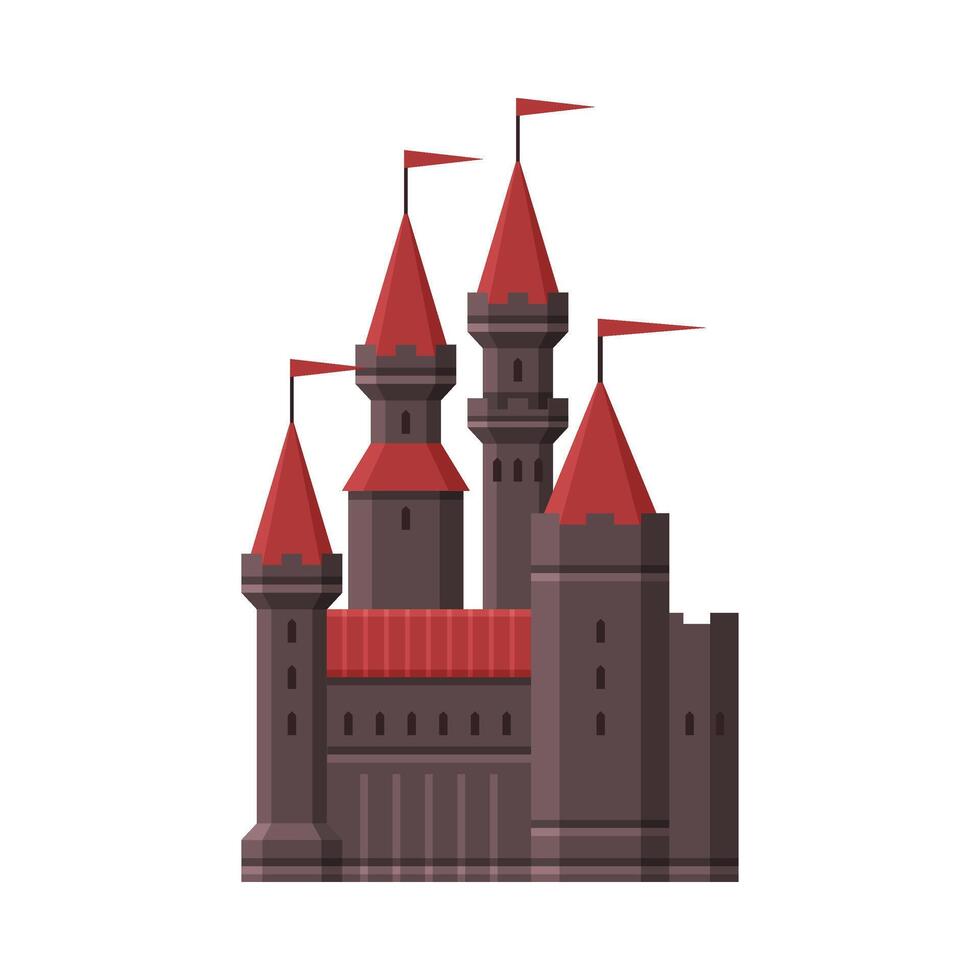 Medieval Stone Castle, Fairytale Fortress with Towers, Ancient Fortified Palace Exterior Illustration vector