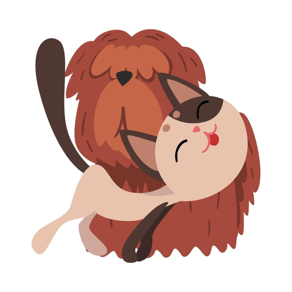 Funny Cat and Dog Hugging, Cute Pets Animals Characters are Best Friends illustration vector