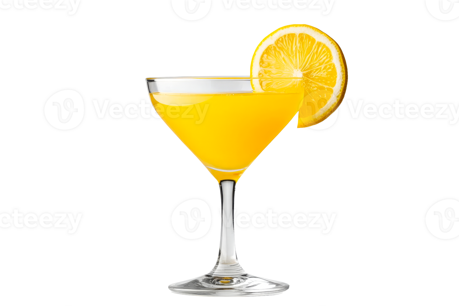 Refreshing yellow cocktail served in elegant glass with lemon slice png