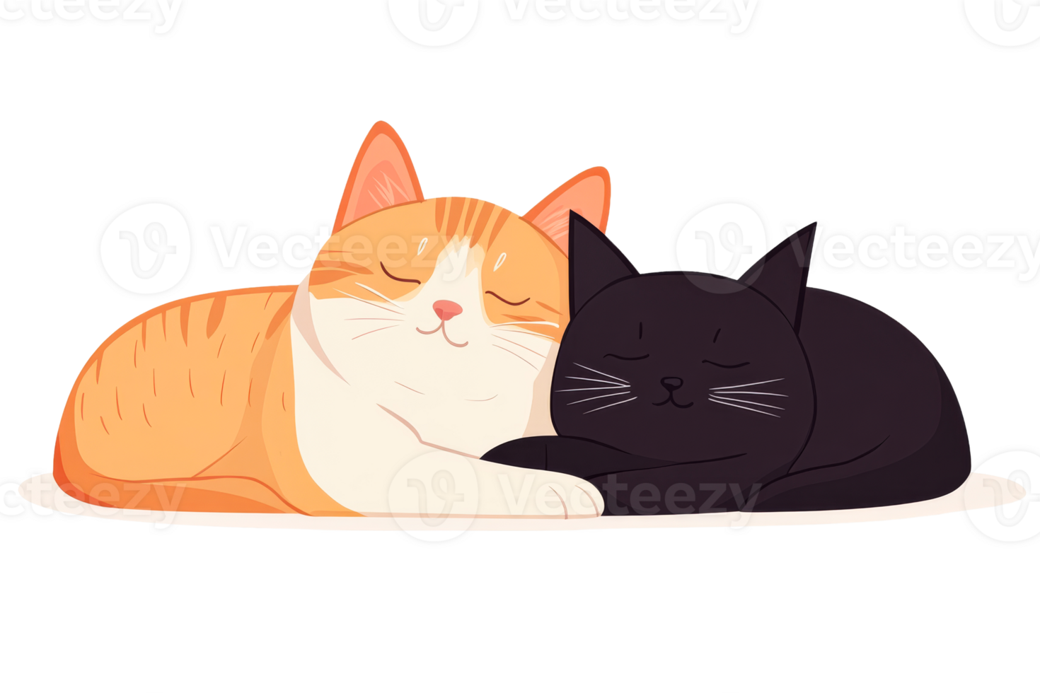 Cute orange and black cats sleeping peacefully together png