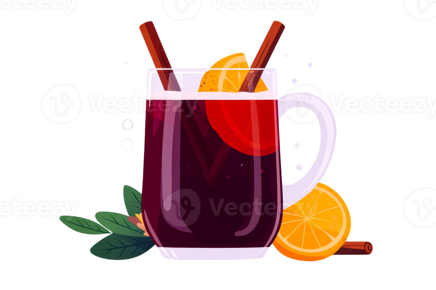 Delicious beverage with fruits and spices in a transparent mug png