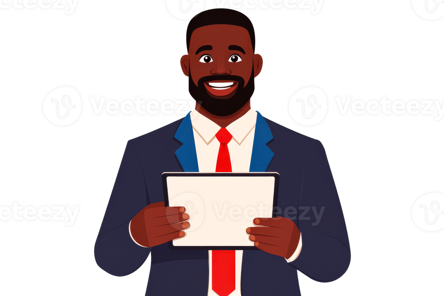 Confident businessman with tablet in professional attire png