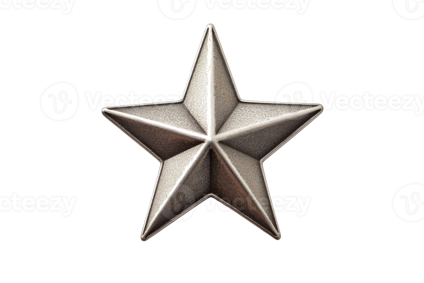 Silver five pointed star design with a three dimensional effect png