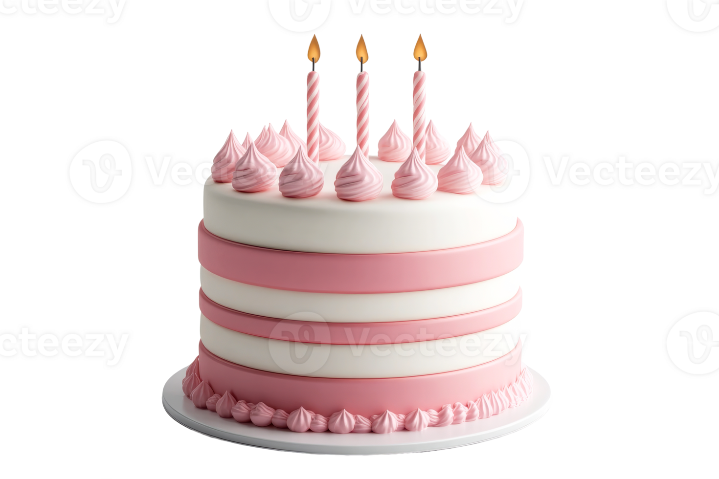 Colorful cake with pink frosting and candles for celebration png
