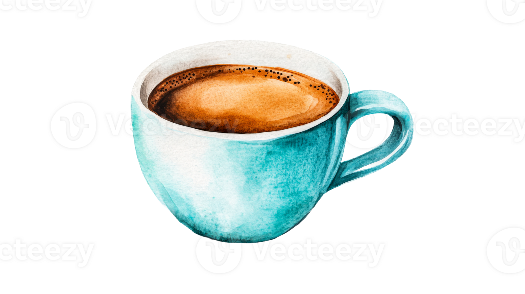 Ceramic cup with a light blue exterior holds rich, dark coffee png