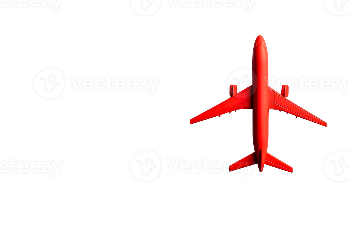 Airplane in flight with a sleek red design on transparent background png
