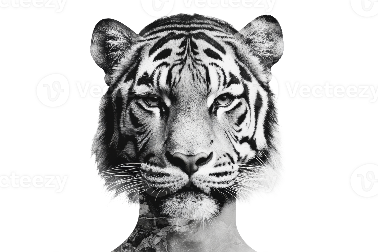 Tiger face and human silhouette merge in creative artwork png