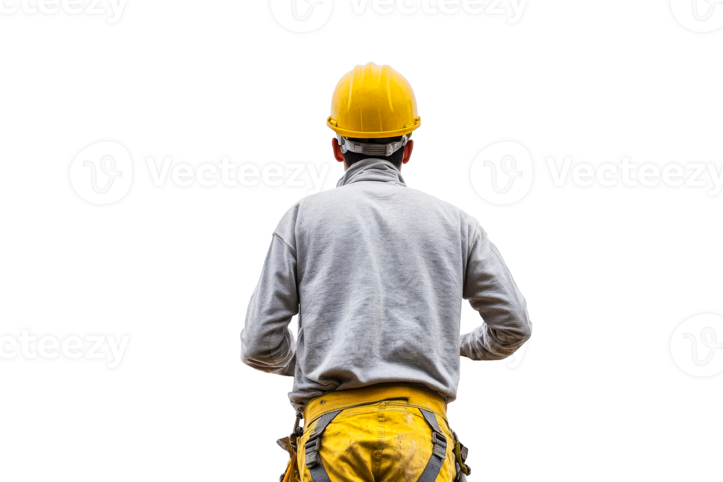 Construction worker in safety gear preparing for task at site png
