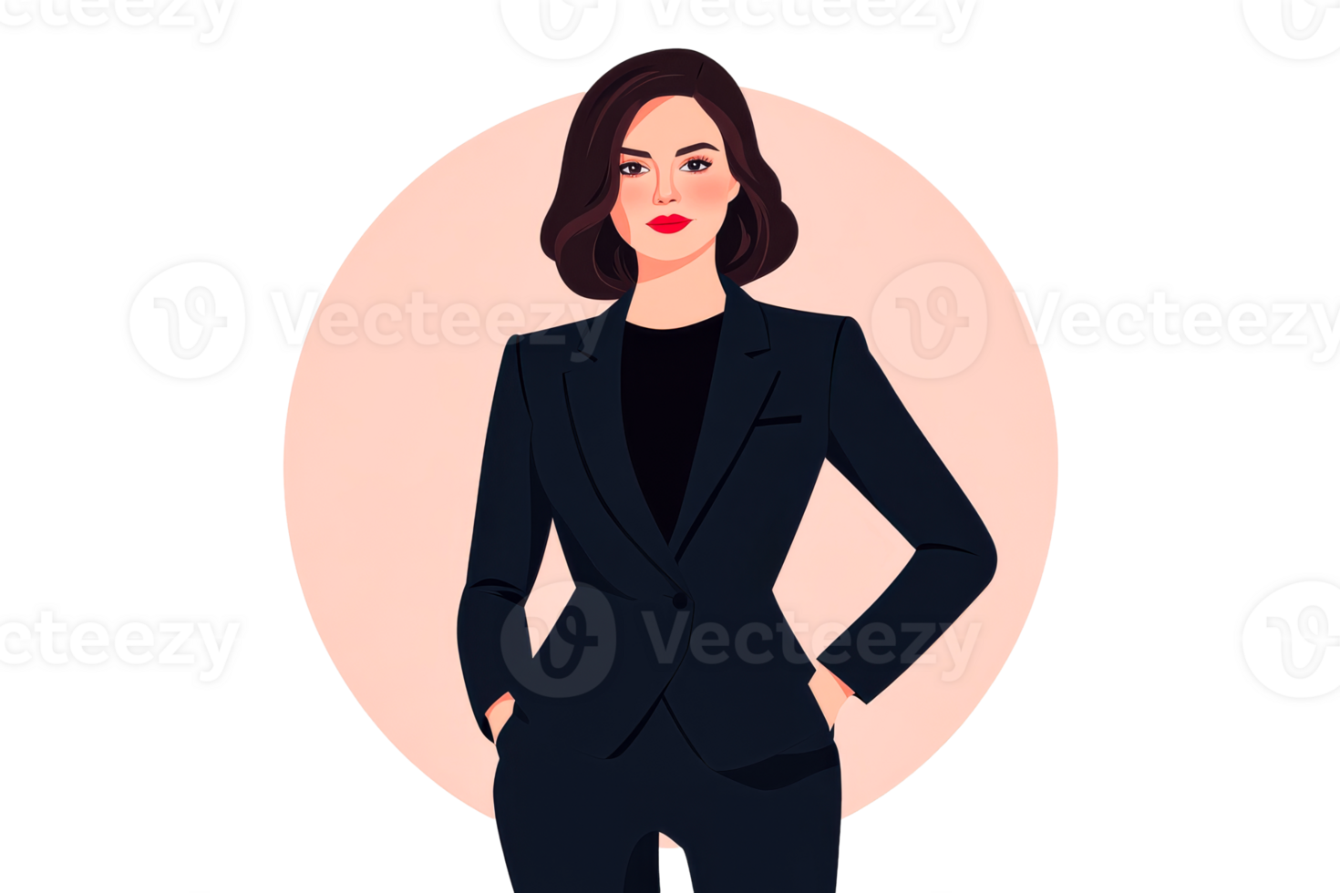 Confident businesswoman in a black suit on a transparent background png