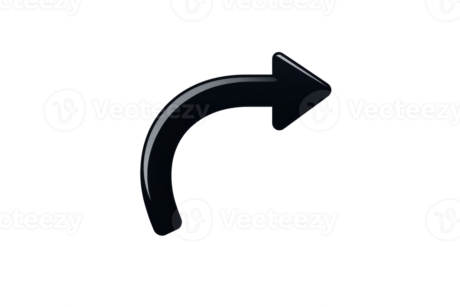 Curved black arrow pointing right on a transparent background png