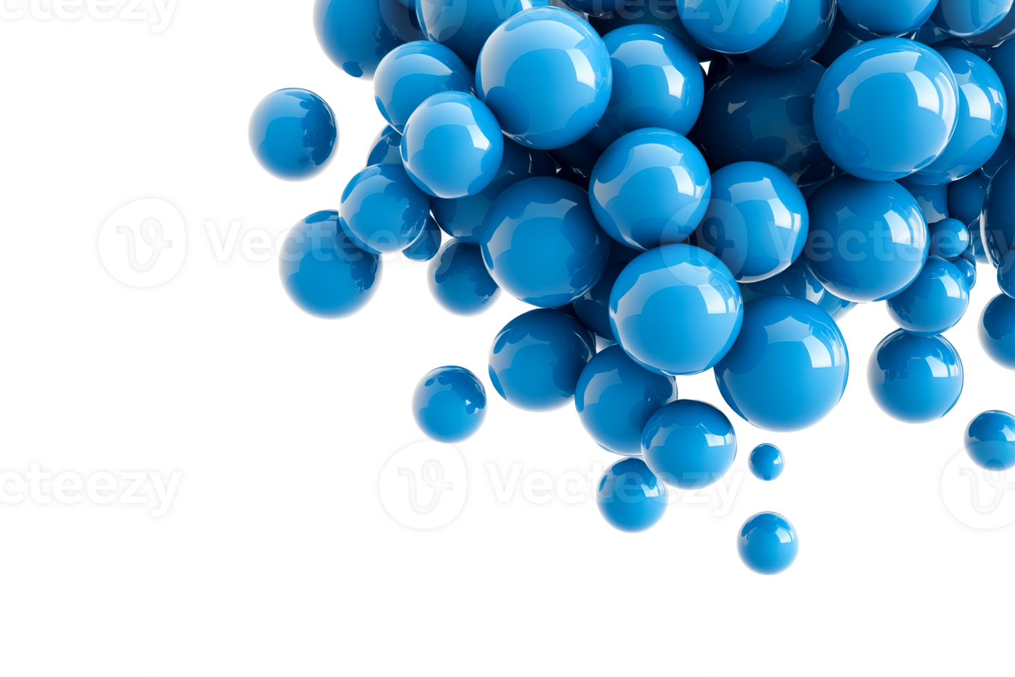 Glossy blue spheres clustered on a transparent background png