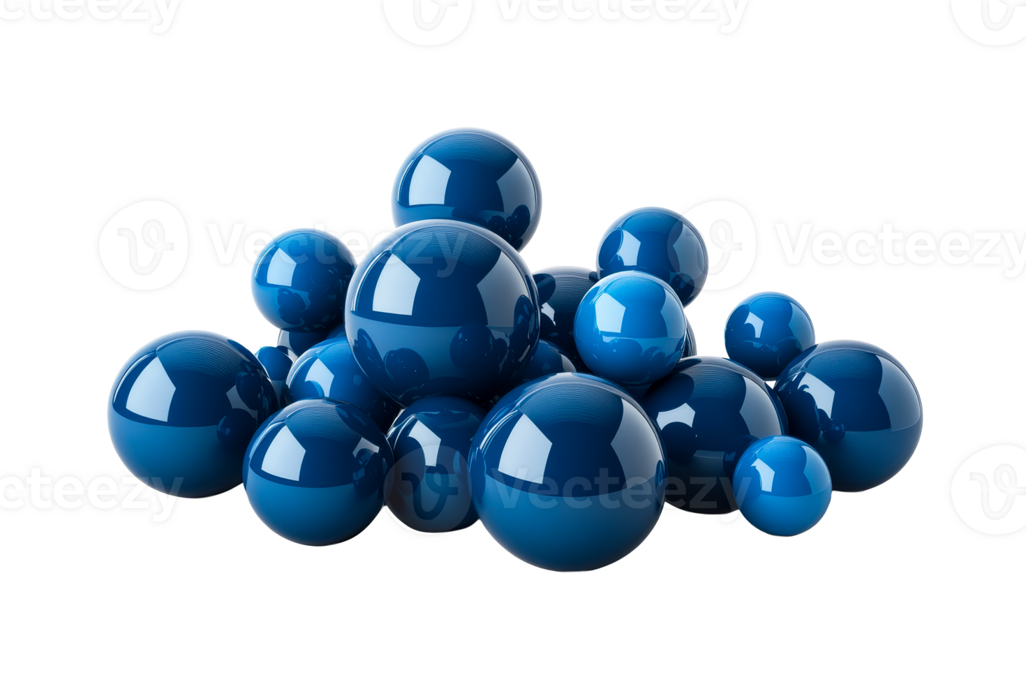 Collection of glossy blue spheres arranged in an artistic display png