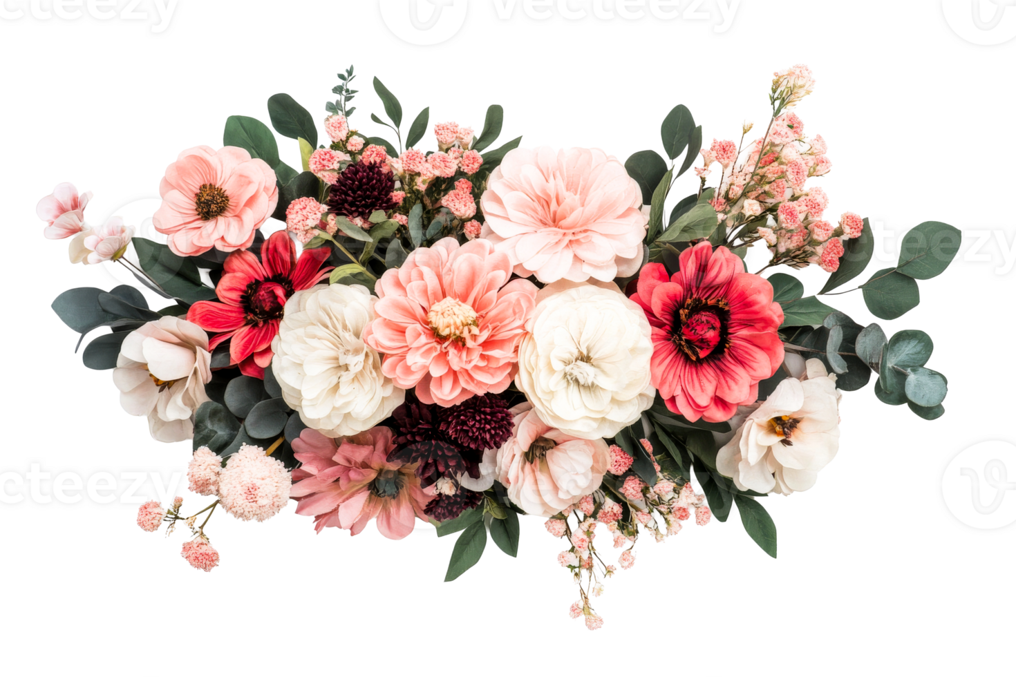 Pink and white floral arrangement on clear background png