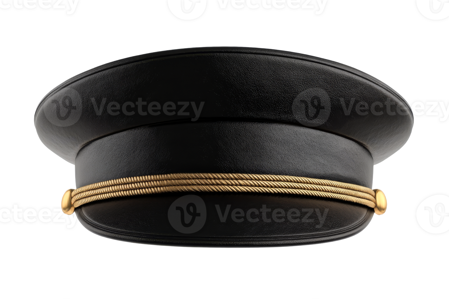 Black military hat with gold trim on a transparent background png