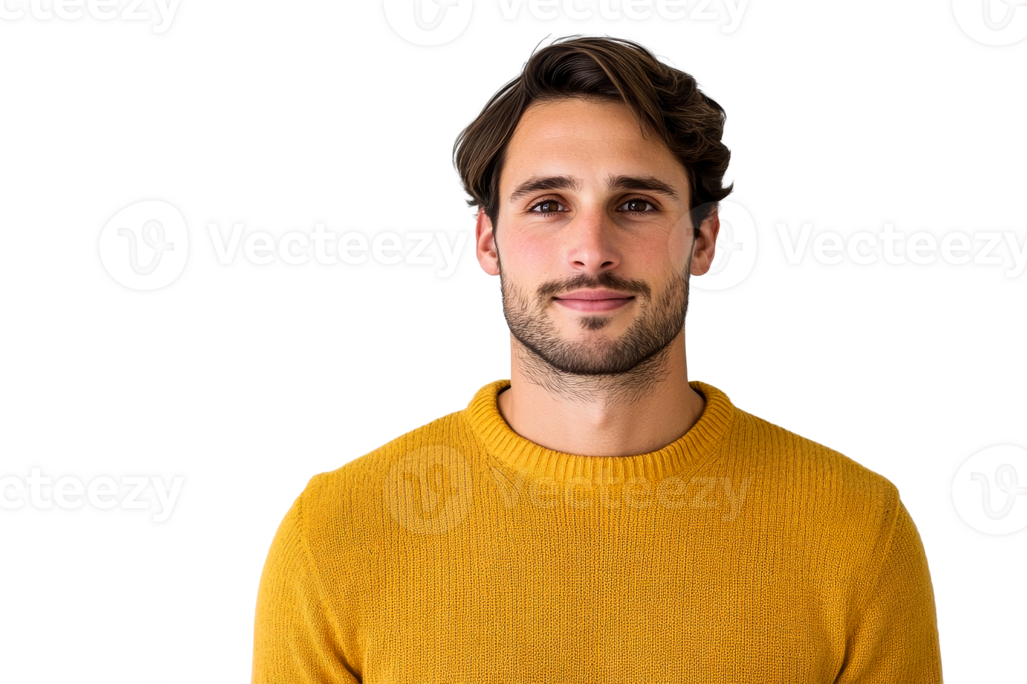 Young man in yellow sweater with friendly smile and relaxed pose png
