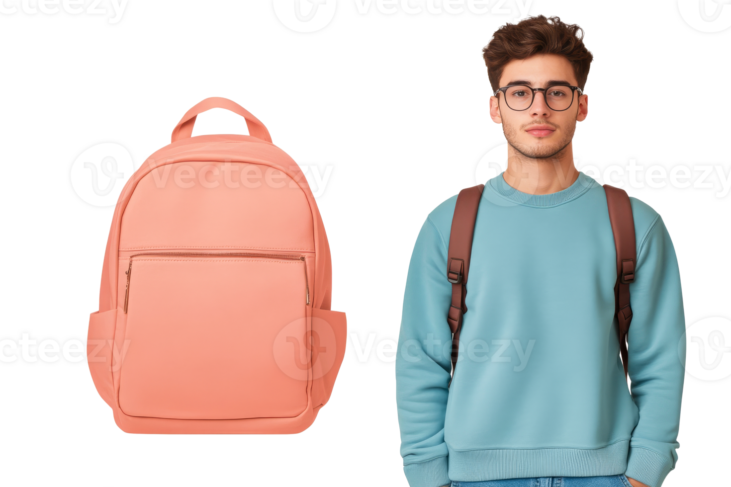 Young man wearing sweater with pink backpack in casual setting png