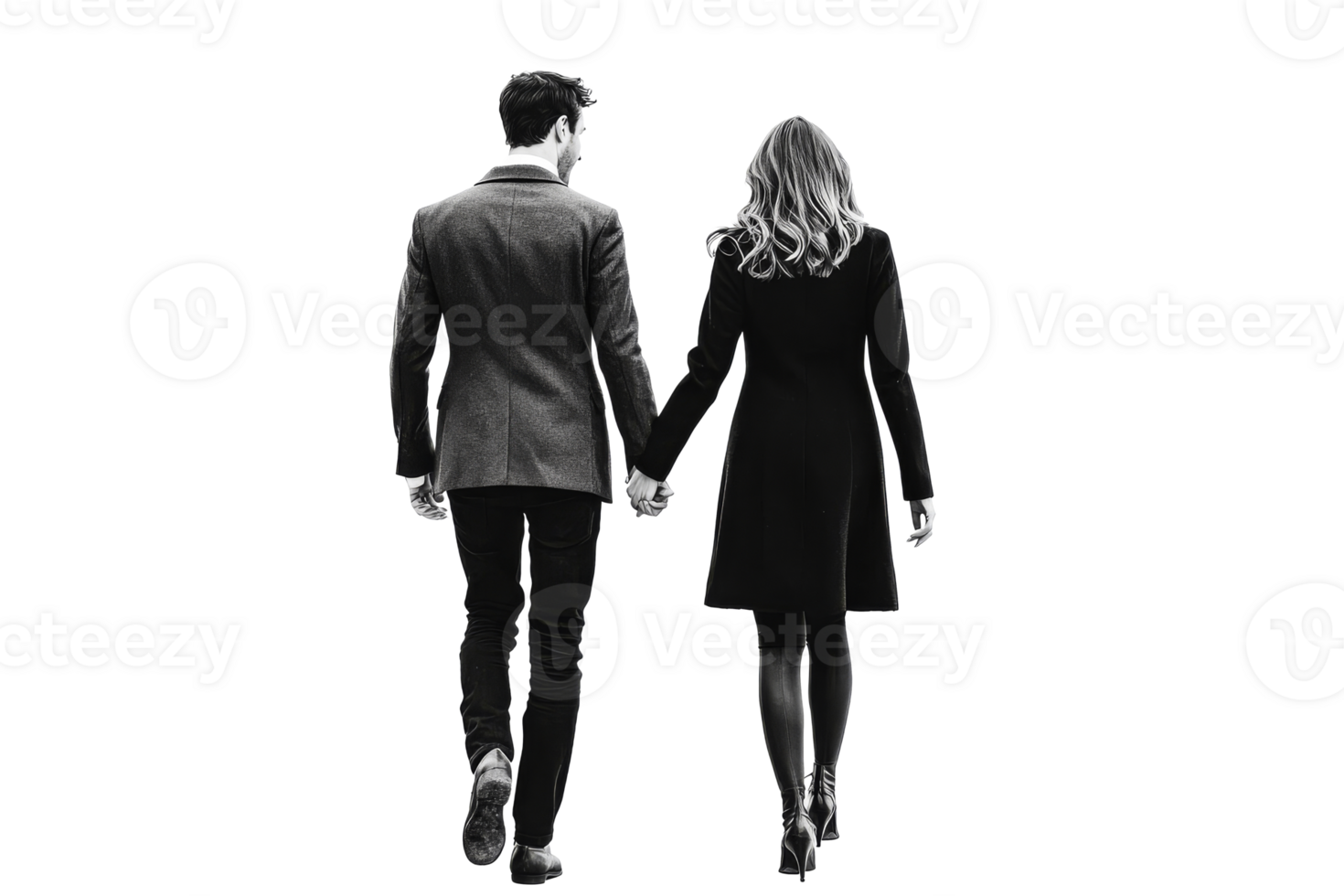 Couple walking hand in hand against a transparent background png
