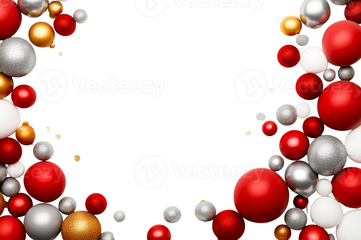 Colorful festive balls create a cheerful holiday border design png