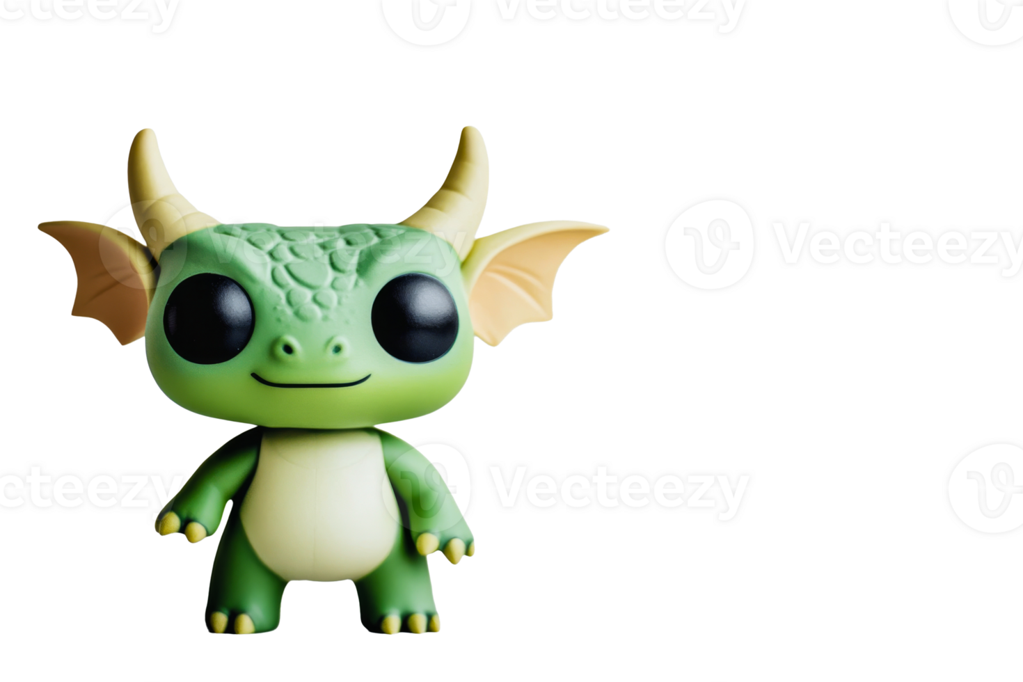 Cute green dragon figure with large eyes and small wings png