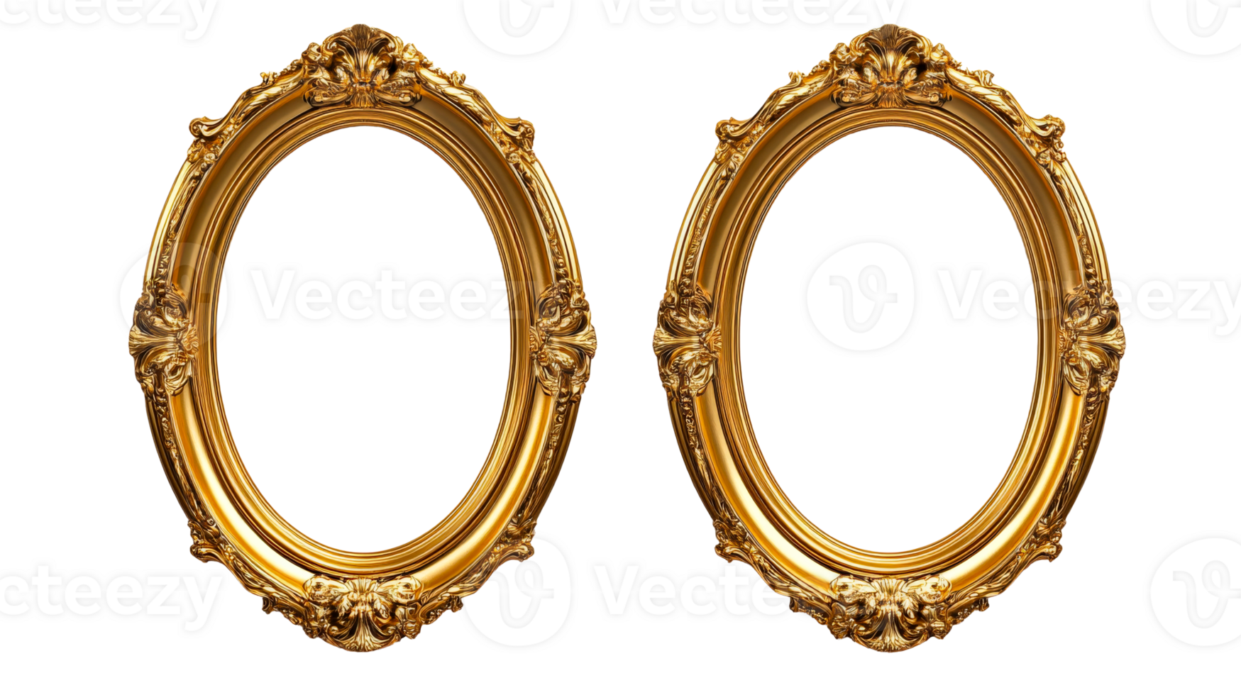 Intricate gold oval frames on a transparent background png
