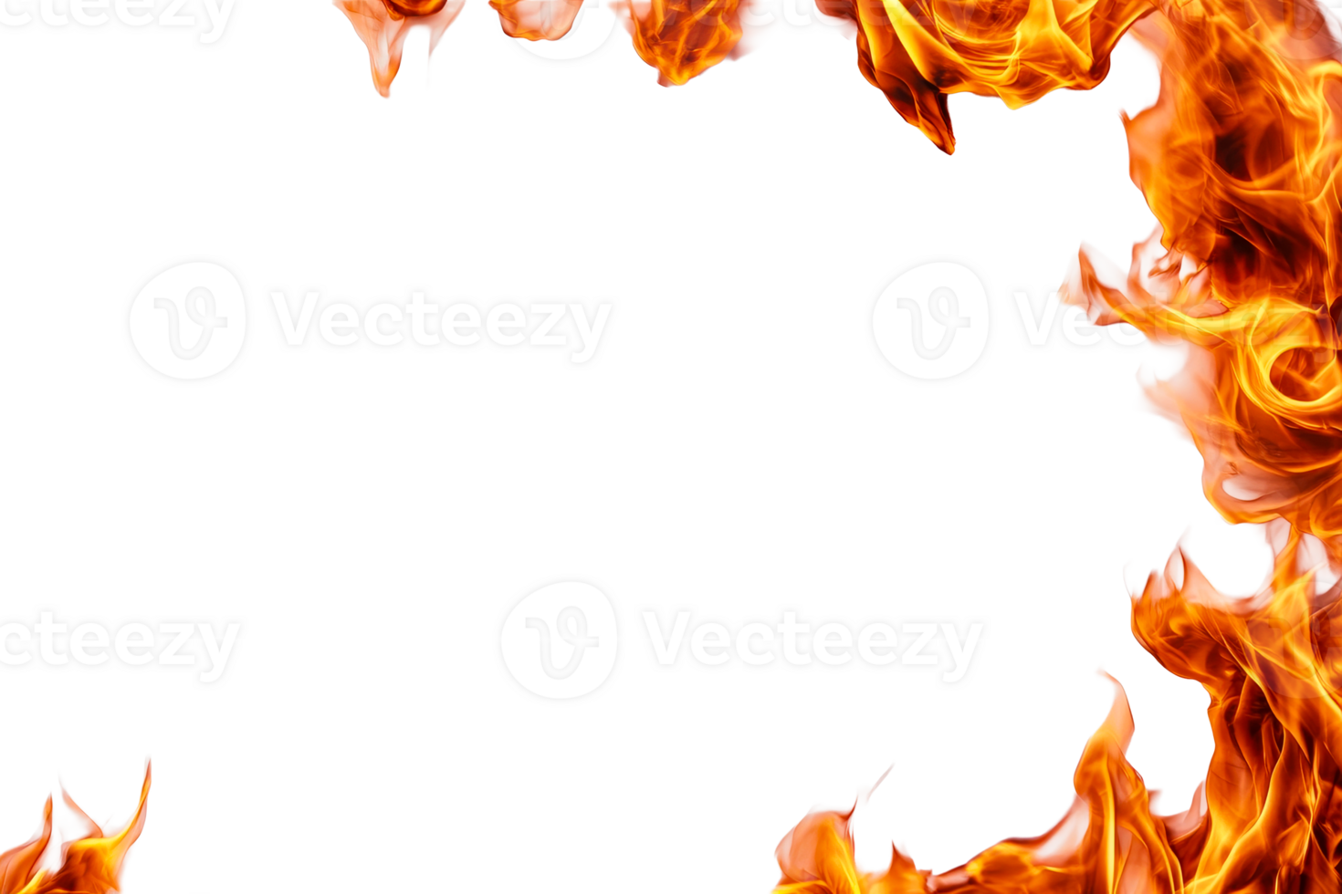 Fiery flames create a dynamic border against a white background png
