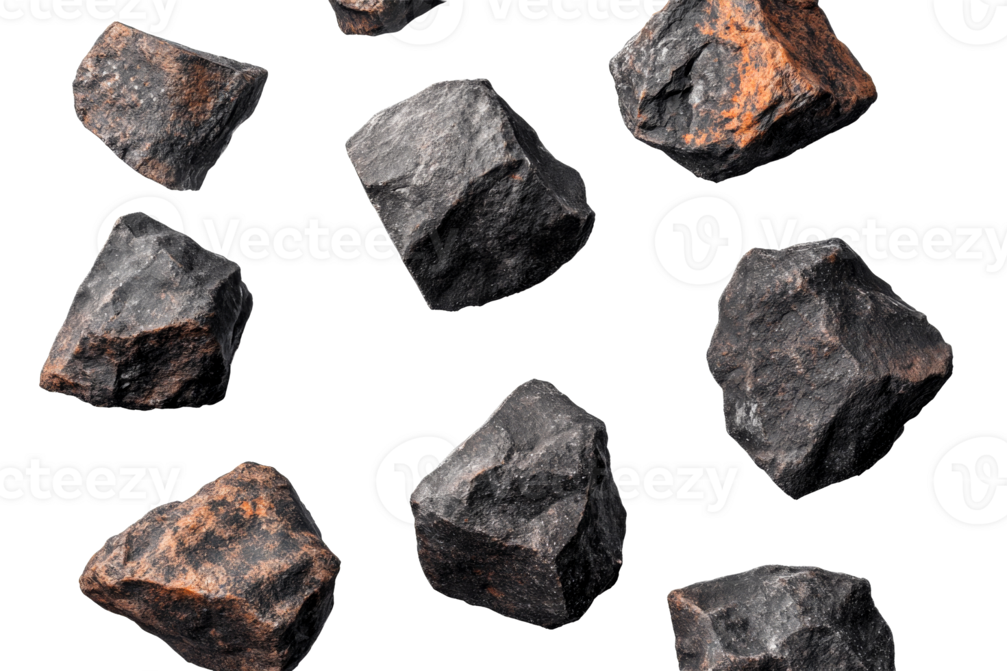 Rough black rocks on a clear background png
