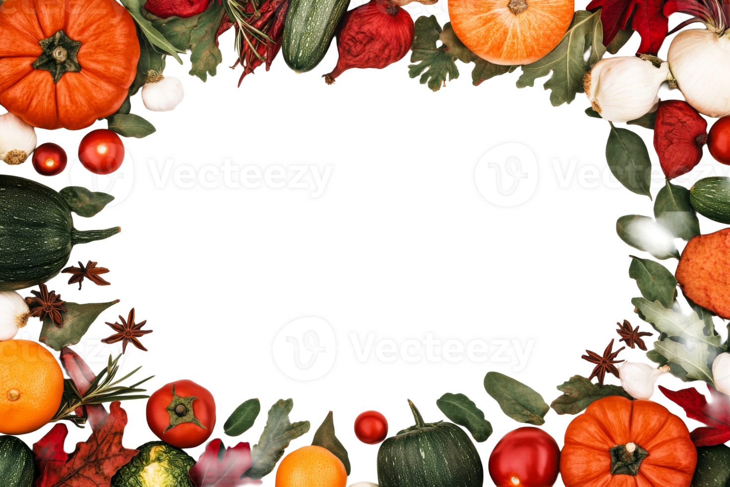 Colorful autumn harvest with various vegetables and leaves png