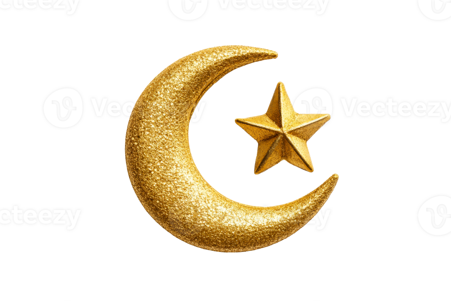 Golden crescent moon and star design on transparent background png
